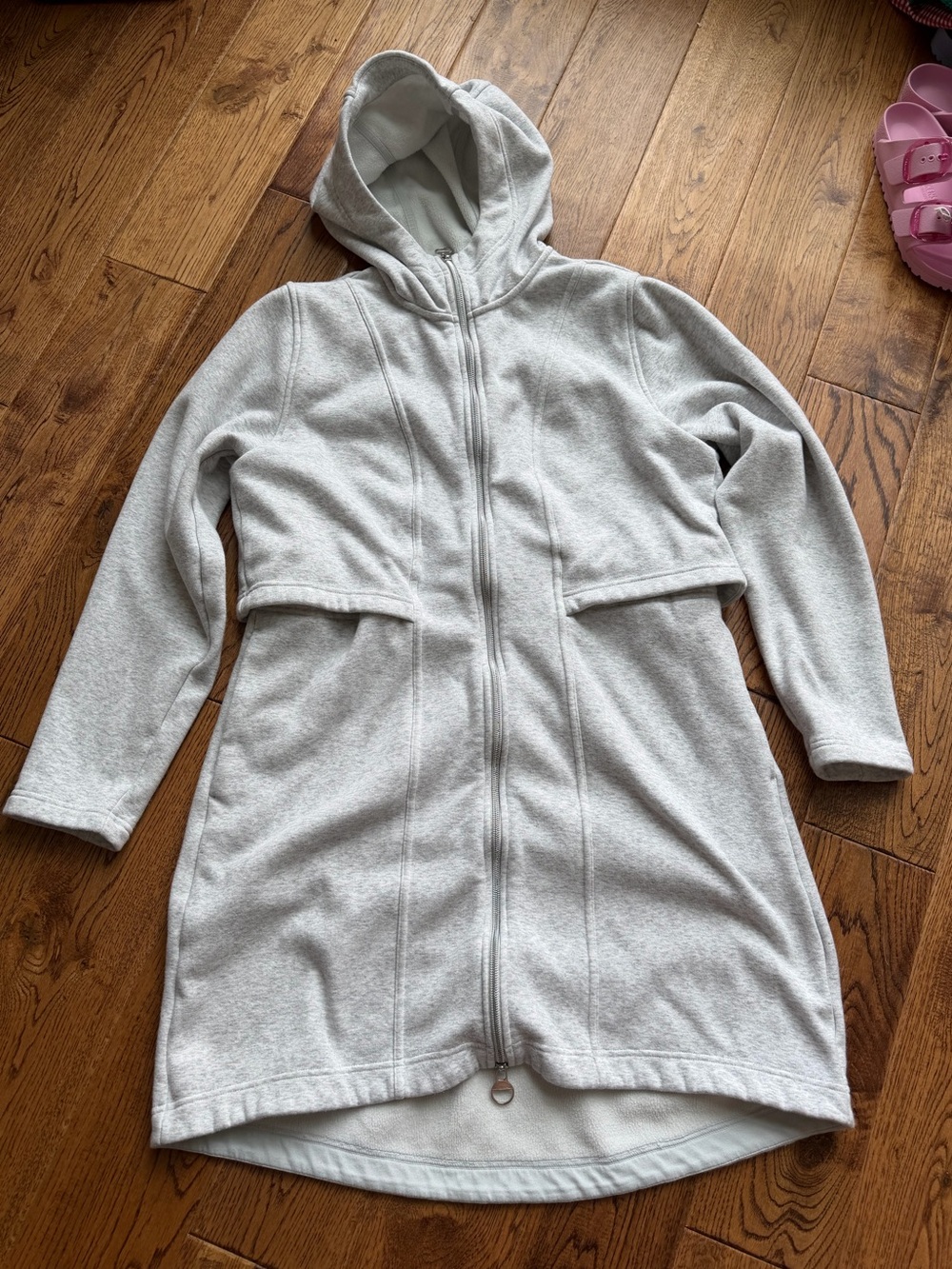 Athleta Cozy Karma Hooded Long Line Jacket Fleece Plush Interior Heather Grey M - Picture 5 of 8